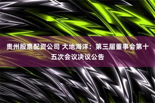 贵州股票配资公司 大地海洋：第三届董事会第十五次会议决议公告